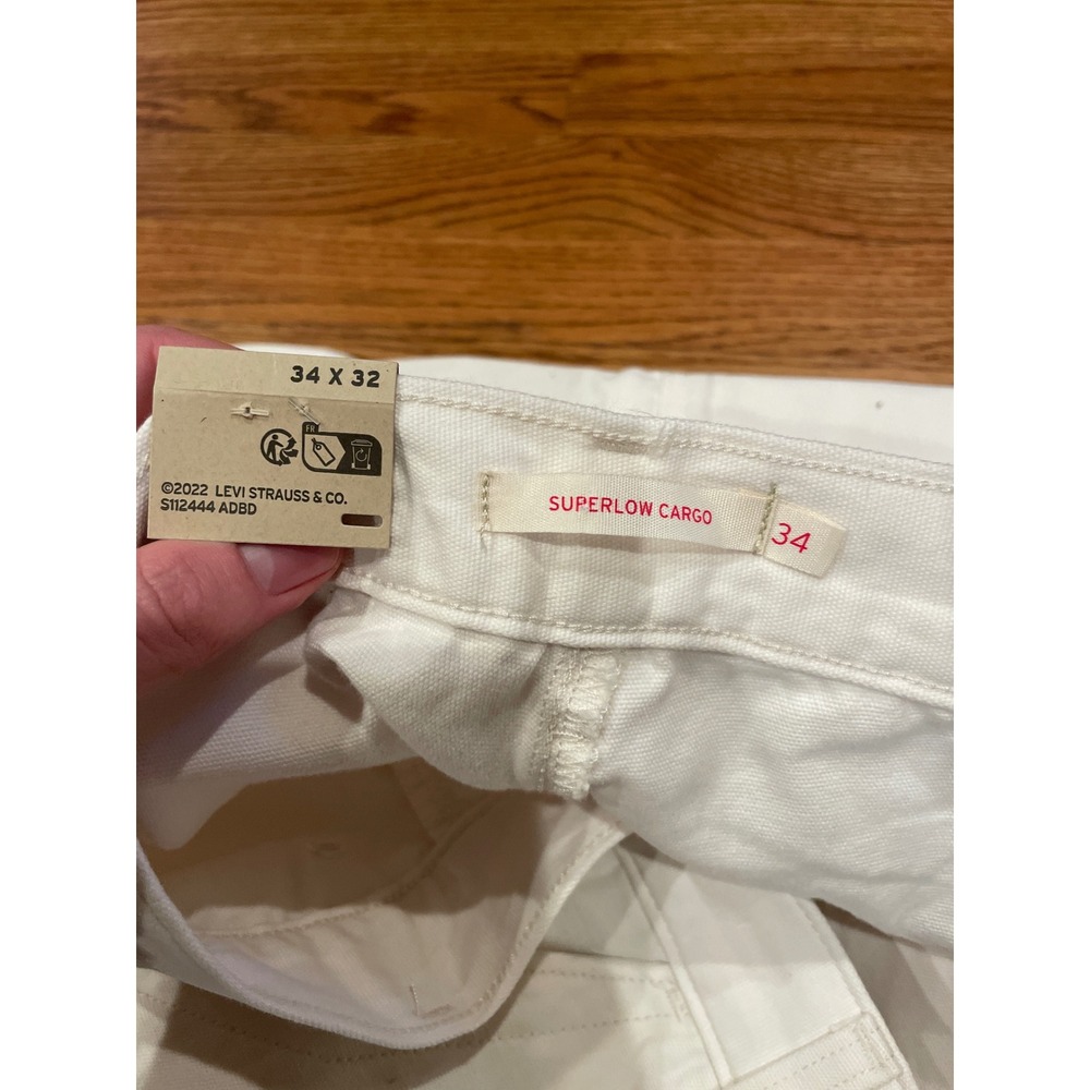 Levi's Womens Superlow Loose Cargo Pants 34x32 White Straight Leg NWT Baggy Punk - Picture 3 of 7